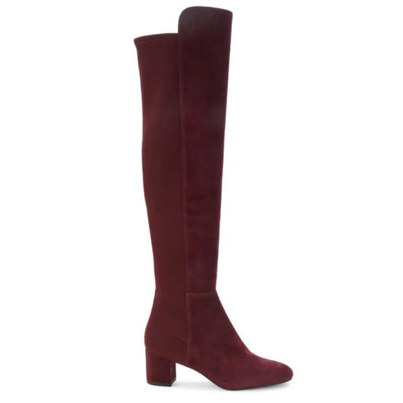 Stuart Weitzman Gillian Knee High Suede Heeled Boots in Burgundy 6 - Picture 1 of 5